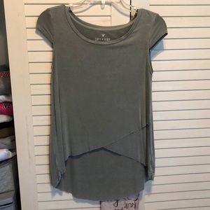 American Eagle Gray/Green Short Sleeve Top